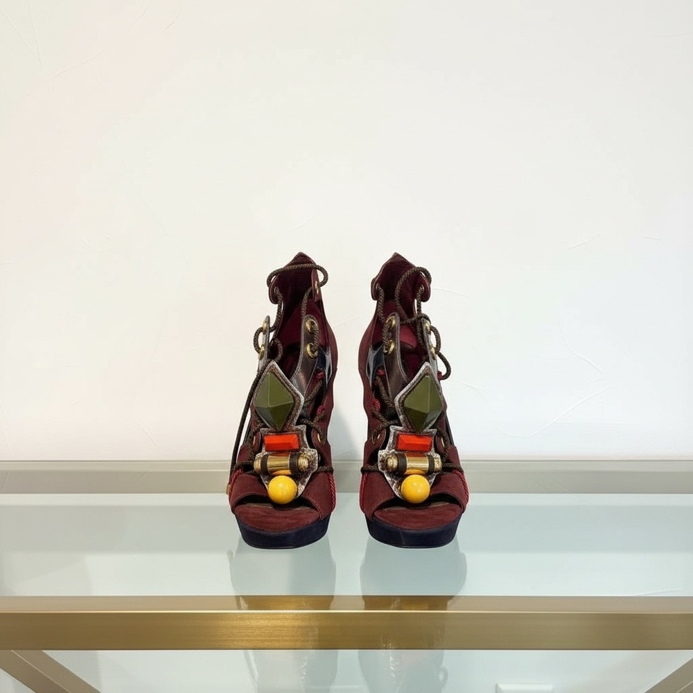RARE Runway Louis Vuitton Suede /Leather Colorblock /Embellished Heels EUC
